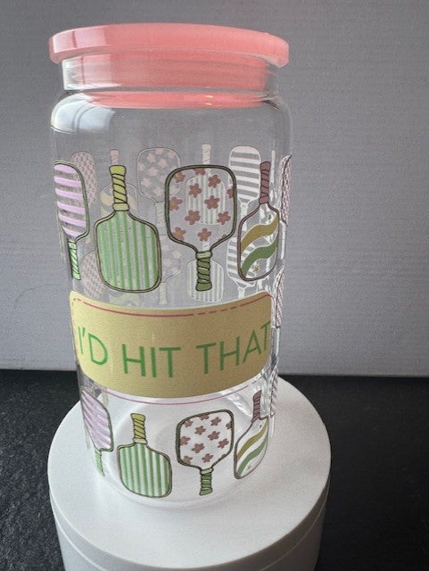 "I'd hit that" pickleball 16 oz. glass tumbler with glass straws