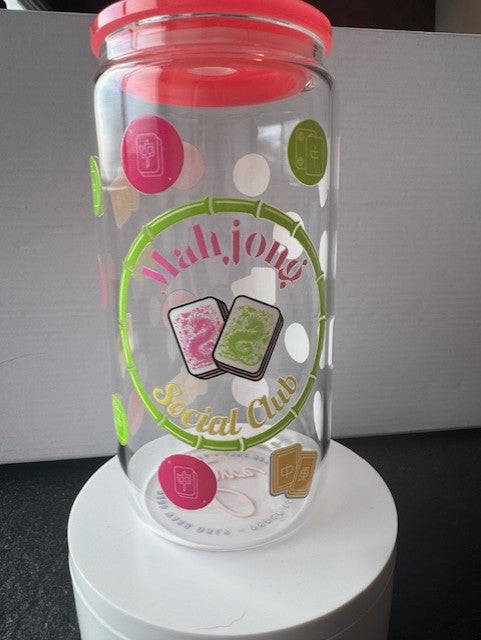 Dots Crack Bam Mahjong 16 oz. glass tumblers with glass straws