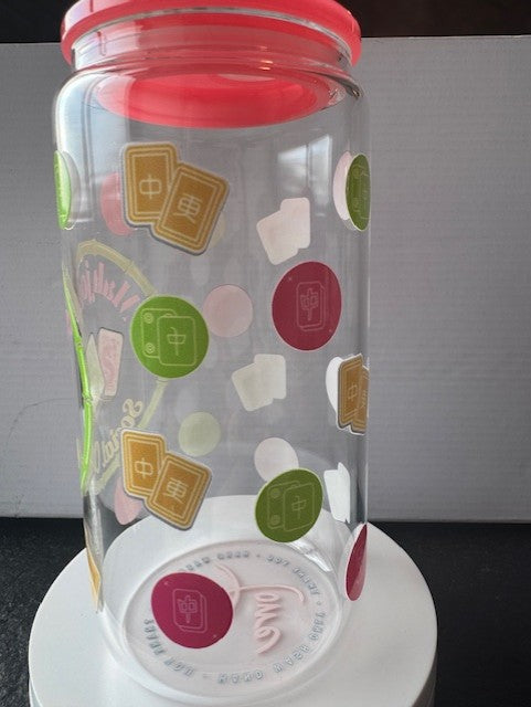 Dots Crack Bam Mahjong 16 oz. glass tumblers with glass straws