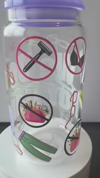 "We Do Not Care Club" 16 oz. glass tumbler with glass straws