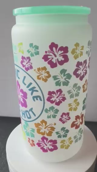 "Tropic Like it's Hot" in frosted 16 oz. glass tumbler with glass straws
