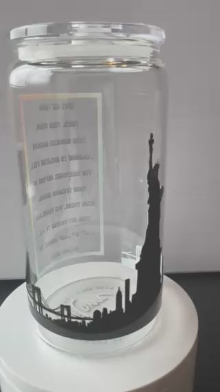 "Liberty" Statue of Liberty and poem 16 oz. glass tumbler with glass straws
