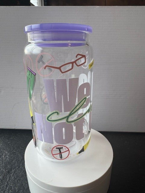 "We Do Not Care Club" 16 oz. glass tumbler with glass straws